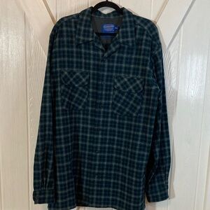 Pendleton Dark Green Plaid Wool Button Down Shirt